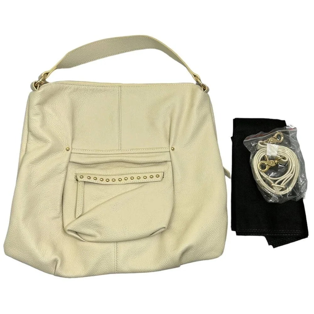LAGGO‎ Handbag Womens Large Cream Pebbled Leather Studded Hobo Crossbody Bag
